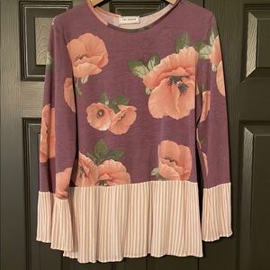 Floral Long Sleeve Top - Purple and Pink